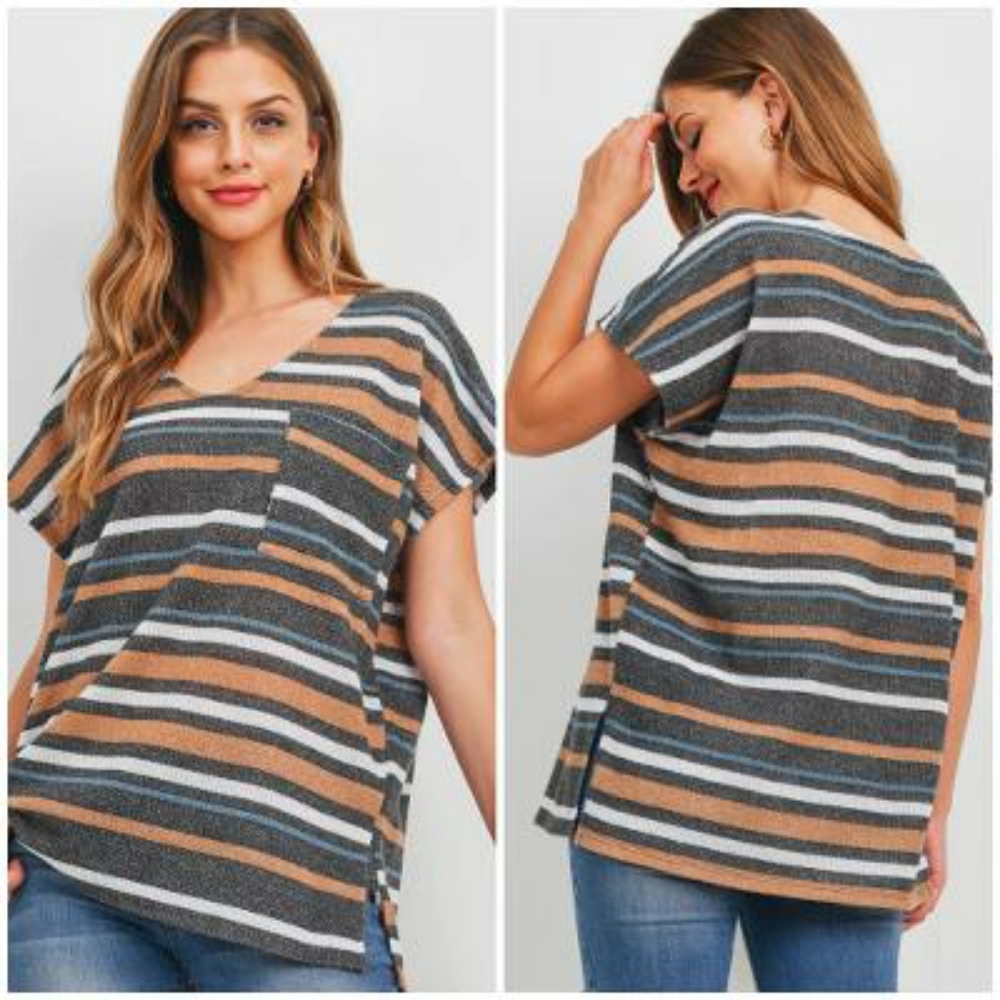 MITTOSHOP Casual Chic Oversized Mixed Stripes Top - Picture 4 of 6